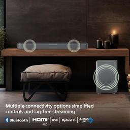 PHILIPS TAB5309 Soundbar: 2.1 CH, 240W Soundbar Wireless Subwoofer, Dolby & DTS 3D Virtual, Deep Bass, BT 5.4 LE Audio Support