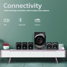 PHILIPS Audio SPA8000B/94 5.1 Channel 120W Multimedia Speaker System with Bluetooth Connectivity, 5X15W Satellite Speakers, USB, LED Display, Robust Design & Matte Finish (Black)