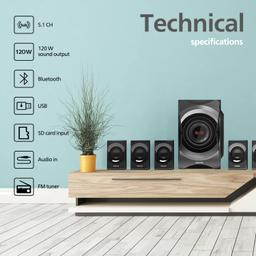 PHILIPS Audio SPA8000B/94 5.1 Channel 120W Multimedia Speaker System with Bluetooth Connectivity, 5X15W Satellite Speakers, USB, LED Display, Robust Design & Matte Finish (Black)