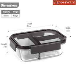 Signoraware Slim Glass Lunch Box (3 Partitions) & Signoraware Lock `N` Store Glass Container 320ml
