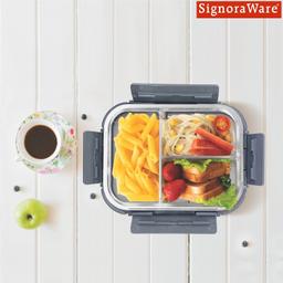 Signoraware Slim Glass Lunch Box (3 Partitions) & Signoraware Lock `N` Store Glass Container 320ml