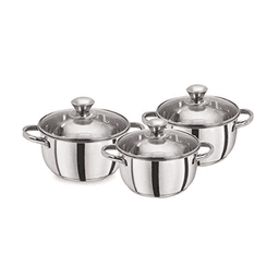 Addkraft  Induction Base Cooking Essential Compatible Sandwich Base Stainless Steel Casserole Set with Knob Glass Lid, Stay Cool Handles (6 Piece)