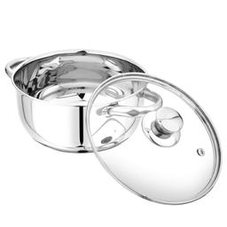 Addkraft  Induction Base Cooking Essential Compatible Sandwich Base Stainless Steel Casserole Set with Knob Glass Lid, Stay Cool Handles (6 Piece)