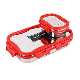 CELLO Click It Stainless Steel Lunch Pack, Red, 925ml | Stainless Steel Lunch Box with Veg Box | Lunch Box with Snap Lock | Perfect for School, College & Office