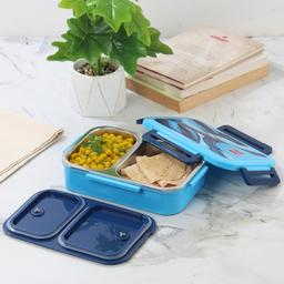 CELLO Esquire Lunch Box with Inner Steel | 100% Food Grade | Leak Proof and Break Resistant | 2 Containers Lunch Box, 915 ml, Blue