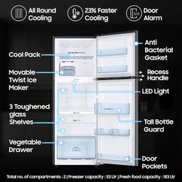 Samsung 236 L, 3 Star, Convertible, Digital Inverter with Display Frost Free Double Door Refrigerator (RT28C3733S8/HL, Silver, Elegant Inox, 2024 Model)