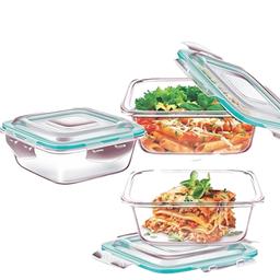 Signoraware Lock N Store Glass Container Rectangular [Pack of 3] - 640 ml/1500 ml/2260 ml