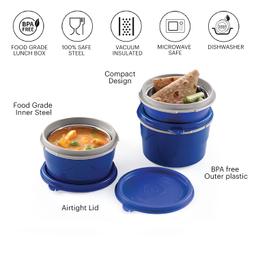 CELLO Max Fresh Micro Insulated Lunch Box | Stainless Steel Inner | 3 Container with Leather Carry Pouch | Lunch Pack for Office & School, College Use | 3 Units