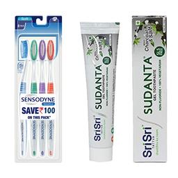 Sir Sri Sudanta Toothpaste 100g & Sensodyne Sensitive Soft Toothbrush 4 pieces