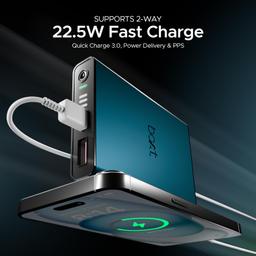 boAt Newly Launched Pocket Energyshroom PB300 Pro 10000mAh | Compact Power Bank, Type-C Input (2-Way Port), 2X Output Ports, 2-Way 22.5W Fast Charging, Pass-Through Charging(Steel Blue)