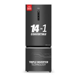 Haier 325 L, 3 Star, Convertible 14-in-1 Triple Inverter & Fan Motor Technology, with Display Frost Free, Bottom Mounted Double Door Refrigerator (HEB-333GB-P, GE Black, 2024 Model)