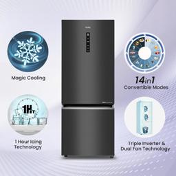 Haier 325 L, 3 Star, Convertible 14-in-1 Triple Inverter & Fan Motor Technology, with Display Frost Free, Bottom Mounted Double Door Refrigerator (HEB-333GB-P, GE Black, 2024 Model)
