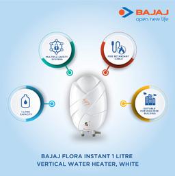 Bajaj Flora Instant 1 Litre Vertical Water Heater, White wall mounting