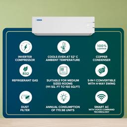 Blue Star 1.5 Ton 3 Star, 60 Months Warranty, Wi-Fi Smart Inverter Split AC (Copper, 5 in 1 Convertible Cooling, 4-Way Swing, Turbo Cool, Voice Command, IC318YNUS, White)