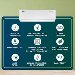 Blue Star 2 Ton 3 Star, 60 Months Warranty, Inverter Split AC (Copper, Convertible 5 in 1 Cooling, Auto Defrost, Dust Filters, Blue Fins, IE324YNU, White)