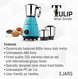 Greenchef Tulip Mixer Grinder 600Watt (3 Jars, Brown)