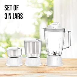 Havells Vitonica 500W Juicer Mixer Grinder with 3 Stainless Steel Jar, Large Size Pulp Container,(White & Blue)