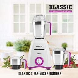 Havells Klassic 750 watts 3 Jar Mixer Grinder with 304 SS Blades,& Lock Mechanism