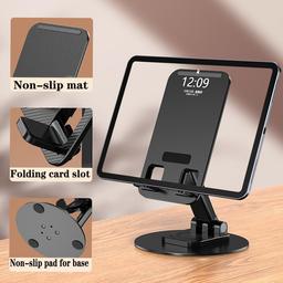 IVON II Multifunctional Desktop Mobile Holding Stand with 360° Rotational Base, Multiple Adjustment Angles, Aluminum Body for Tablets & Phone(Black) IV - HL 20