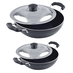 N-DURAA  Non-Stick Kadai with SS Lid, Set of  4 pc Medium & Small