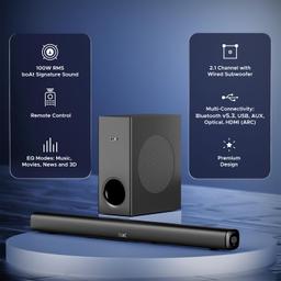 boAt Aavante Bar Mystiq Soundbar with 100W RMS Signature Sound, 2.1