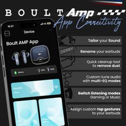 Boult x Mustang Derby Newly Launched Truly Wireless in Ear Earbuds with 100H Playtime, Built-in App Support, Dual Device Pairing, Quad Mic ENC, 45ms Low Latency, IPX5 Ear Buds TWS Bluetooth 5.4