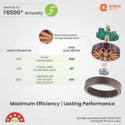Orient Electric 1200 mm Zeno BLDC | BLDC energy saving ceiling fan with Remote |BEE 5-star rated | Saves up to 50% on electricity bills Orient | Brown,