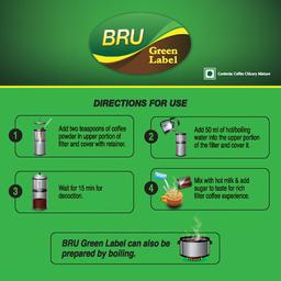 BRU Green Label Filter Coffee Powder 500 g Pouch, Lightly Roasted Ground Coffee Beans from South India - Rich & Strong Blend of Coffee & Chicory