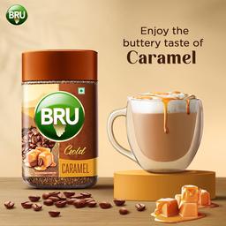 Bru Gold Caramel 100gram | Flavoured Instant Coffee | Flavourful Twist to Your Everyday Coffee | Made with Freeze-Dried Coffee | Makes 80 cups |Powder|Bottle