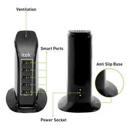 Itek WCH005 5 Port USB Desktop Wal & 2 piece Philips Portable Home USB Night Lights Combo