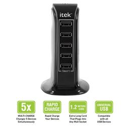 Itek WCH005 5 Port USB Desktop Wal & 2 piece Philips Portable Home USB Night Lights Combo