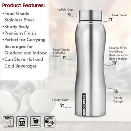 SignoraWare Lock 'N' Store Square 520ml and Signoraware Stainless Steel Fridge Water Bottle Matte Finish, 750ml/30mm, Silver