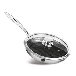 N-Duraa Heavy Thickness Triply Stainless Steel Honey combo Fry Pan 240mm Fry Pan with Glass Lid & Triply 3 Bonded Layer