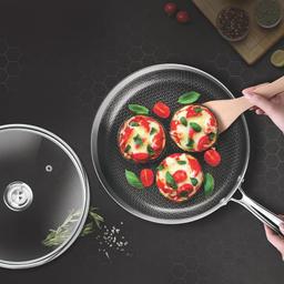 N-Duraa Heavy Thickness Triply Stainless Steel Honey combo Fry Pan 240mm Fry Pan with Glass Lid & Triply 3 Bonded Layer