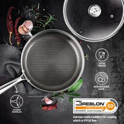 N-Duraa Heavy Thickness Triply Stainless Steel Honey combo Fry Pan 240mm Fry Pan with Glass Lid & Triply 3 Bonded Layer