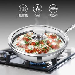 N-Duraa Heavy Thickness Triply Stainless Steel Honey combo Fry Pan 240mm Fry Pan with Glass Lid & Triply 3 Bonded Layer