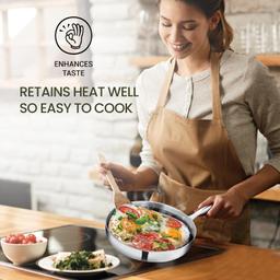 N-Duraa Heavy Thickness Triply Stainless Steel Honey combo Fry Pan 240mm Fry Pan with Glass Lid & Triply 3 Bonded Layer