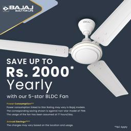 Bajaj Frore Turbo 1200 MM BLDC Ceiling Fan For Home | Remote Control Operated | 5 Star Rated | Energy Saving | Lightweight Ceiling Fan | High Speed | Anti Corrosive Blacdes 【White】
