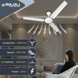 Bajaj Frore Turbo 1200 MM BLDC Ceiling Fan For Home | Remote Control Operated | 5 Star Rated | Energy Saving | Lightweight Ceiling Fan | High Speed | Anti Corrosive Blacdes 【White】
