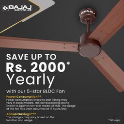 Bajaj Classico Sleek Wood 1200MM (48") BLDC Ceiling Fans For Home | BEE 5 Star Rated Energy Efficient Ceiling Fan | Sleek Compact Design | Wooden Finish | RF Remote 【Walnut Wood】