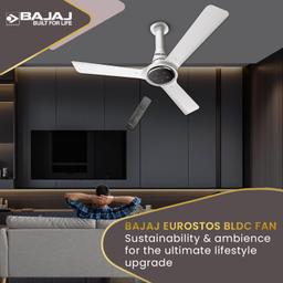 Bajaj Eurostos 1200 MM 5 Star Rated BLDC Ceiling Fans For Home | BEE Stars Rated Energy Efficient Ceiling Fan | Remote Controlled | Soothing Colour Indication 【White】