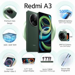 Redmi A3 (Olive Green, 6GB RAM, 128GB Storage) | Premium Halo Design | 90Hz Display | Powerful 4G G36 Processor