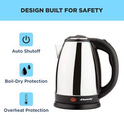 Butterfly EKN 1.5 Litre Stainless Steel Electric Kettle | 1500 W | 360° Swivel Power Base | Auto Shut Off | For Hot Water, Tea, Coffee, Noodles | Dry Boil Protection |