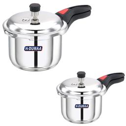 N-Duraa Stainless Steel Pressure Cooker with Outer Lid  Combo 5ltr and 2ltr