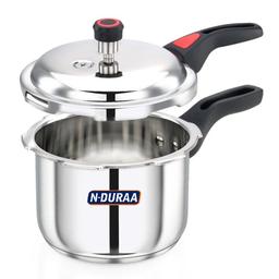 N-Duraa Stainless Steel Pressure Cooker with Outer Lid  Combo 5ltr and 2ltr