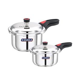 N-Duraa Stainless Steel Pressure Cooker with Outer Lid  Combo 3ltr and 2ltr