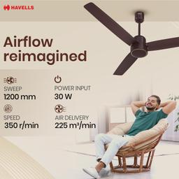 Havells 1200mm FAB BLDC Ceiling Fan | Remote Controlled, High Air Delivery Fan, 5 Star Rated | Upto 60% Energy Saving, 2 Year Warranty (Brown)