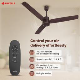 Havells 1200mm FAB BLDC Ceiling Fan | Remote Controlled, High Air Delivery Fan, 5 Star Rated | Upto 60% Energy Saving, 2 Year Warranty (Brown)