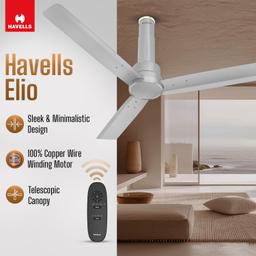 Havells 1200mm Elio BLDC Ceiling Fan | Remote Controlled, High Air Delivery Fan | 5 Star Rated, Upto 60% Energy Saving,(Grey)