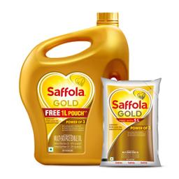Saffola Gold Refined Cooking oil | Blended of Rice Bran & Sunflower oil | 5 Litre Jar